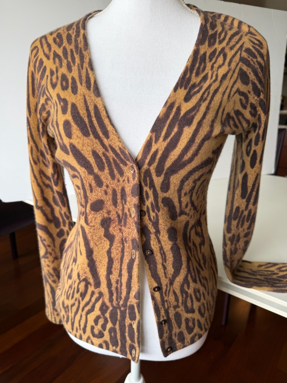 Neiman Marcus Brown and Tan Leopard Print Cardigan